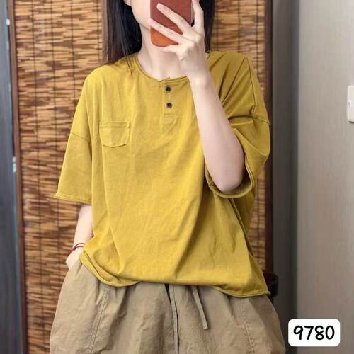 圆领纯棉短袖T恤舒适套头上衣女