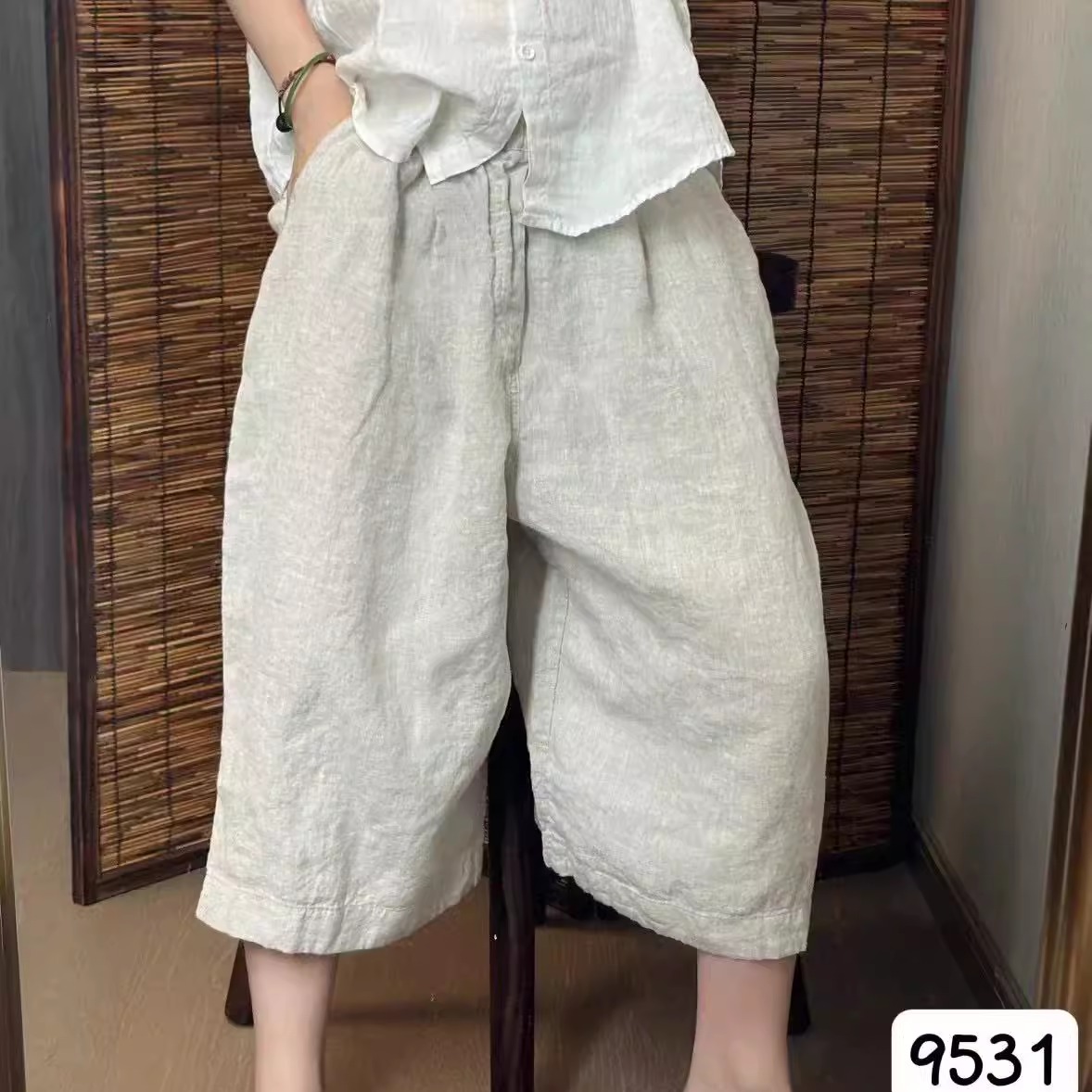 夏季高品质纯色100%亚麻七分裤女文艺休闲宽松显瘦百搭直筒阔腿裤