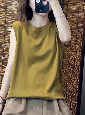 纯棉短袖t恤女士无袖2026夏季新款宽松显瘦修身白色内搭打底上衣