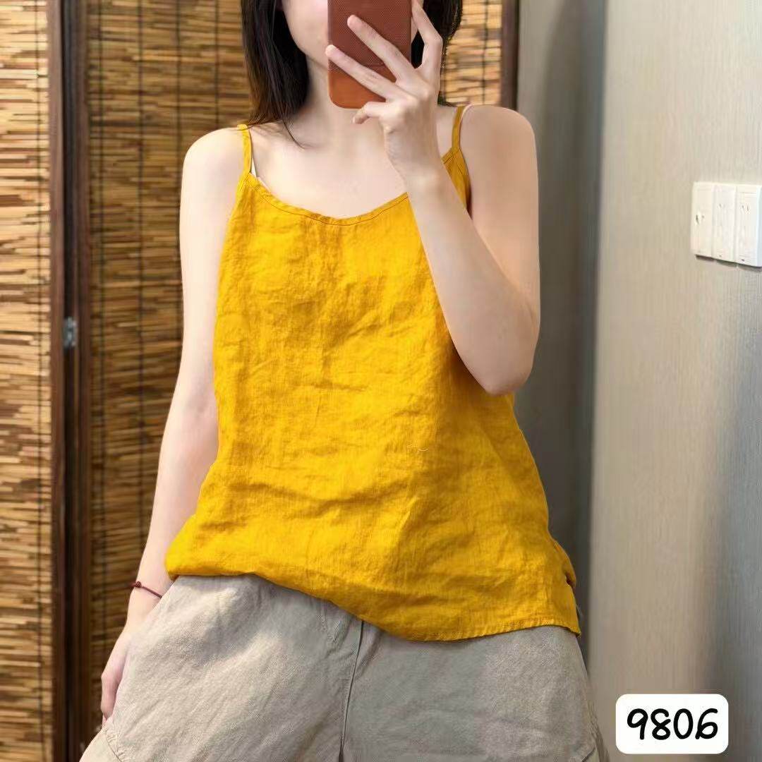 100%亚麻肩带可调节吊带背心图片