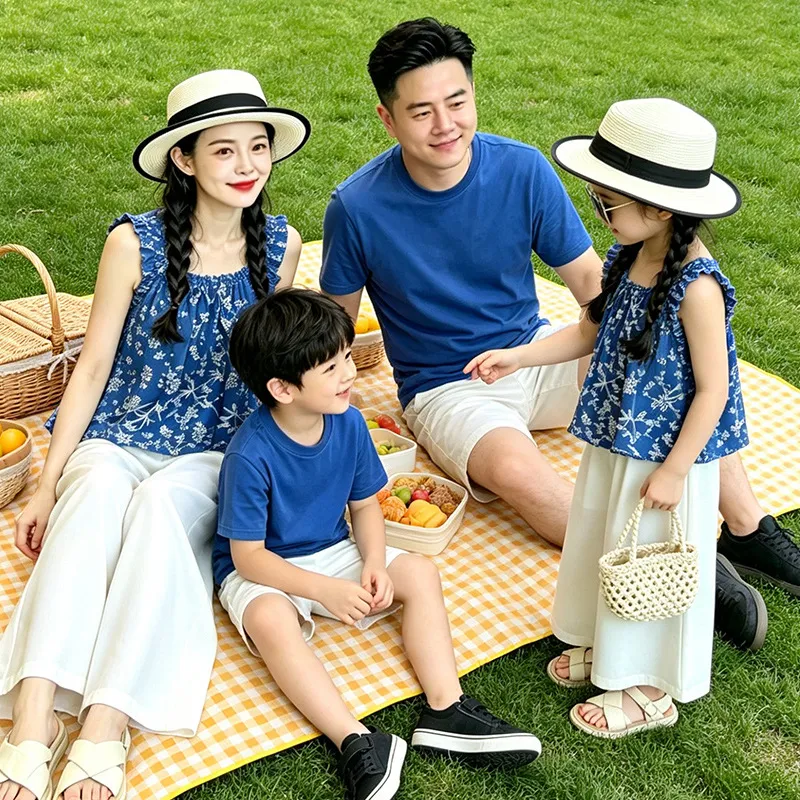 女童碎花背心套装2026夏装中亲子装时尚大摆裙裤薄款阔腿裤两件套