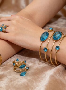 金属风臂环时尚花朵树叶手环女镶钻可伸缩臂镯高级感手镯敦煌元素