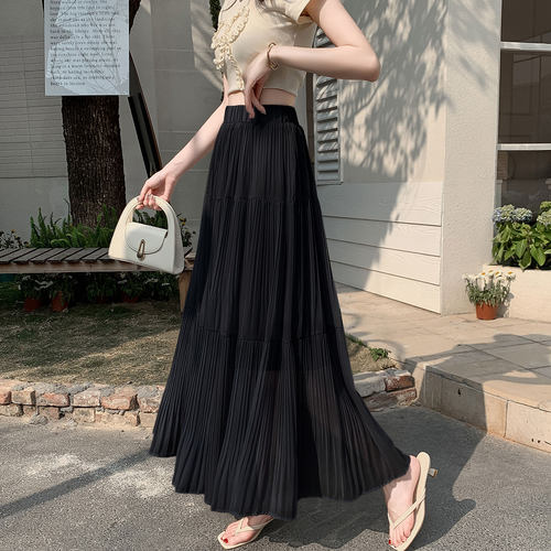 白色高腰半身裙夏季大摆a字长裙