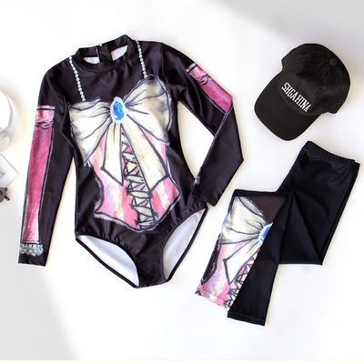 女童中大童新款泳衣长袖长裤分体游泳衣高颜值女孩速干游泳装洋气