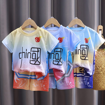卡通新款儿童运动套装夏季短袖短裤家居服男女童篮球服速干衣套装