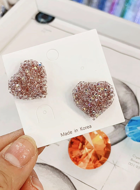 JIALI韩国TAURUS施华S家水晶砂糖碎钻爱心耳环S925银针耳钉耳饰