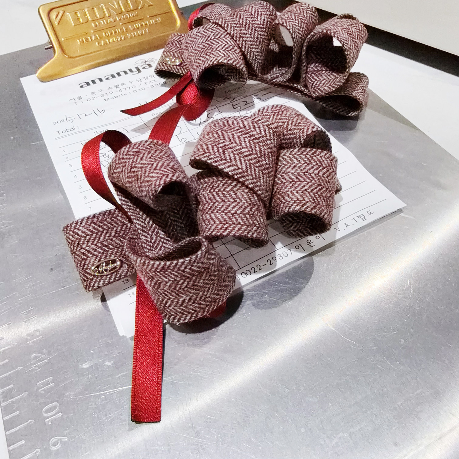 佳丽韩国代购Ananya香风毛呢格子不规则设计金标丝带蝴蝶结弹簧夹,饰品/流行首饰/时尚饰品新,发饰,淘宝优惠券,粉丝福利购,淘宝优惠卷