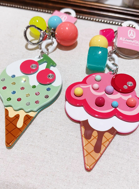 韩国进口AZNAVOUR AZ树脂板材卡通可爱冰激凌钥匙扣钥匙圈AZ挂件