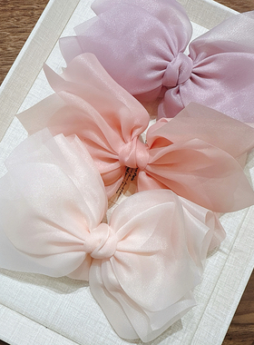 JIALI韩国东大门baket发饰蓝紫色梦幻纱料蝴蝶结弹簧夹发夹马尾夹