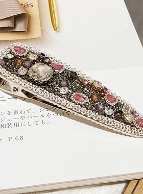 佳丽韩国Ruby代购轻奢高级感重工艺发夹天然石水钻三角侧边鸭嘴夹