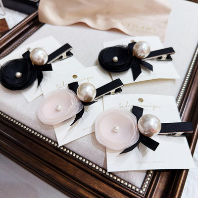 韩系欧根纱水钻珍珠多层鸭嘴夹