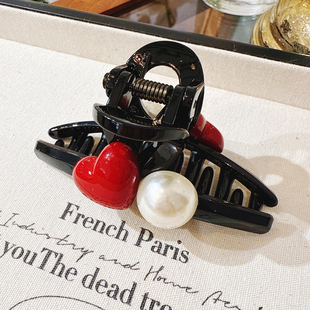 韩国东大门进口爱心珍珠鲨鱼夹气质百搭7.2cm中小号抓夹盘发夹