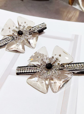 佳丽SENG JEE HWANG法式复古水晶钻花朵发夹女装一字夹鸭嘴夹边夹