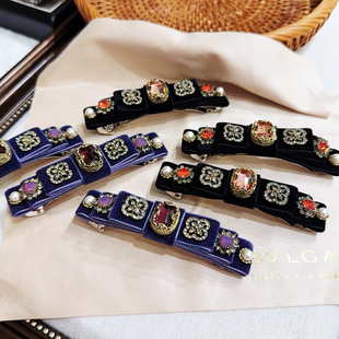 JIALI韩国银河华丽贵妇家宫廷巴洛克S水晶施华丝绒蝴蝶结弹簧夹