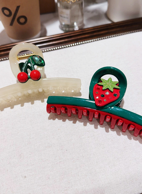 JIALI韩国AZNAVOUR醋酸可爱彩色草莓 樱桃水果树脂板材抓夹鲨鱼夹