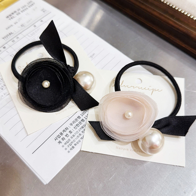 韩国手工欧根纱珍珠山茶花发绳