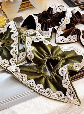 JIALI韩国Celia代购baket发饰复古蕾丝包边丝绒方巾质感大肠发圈