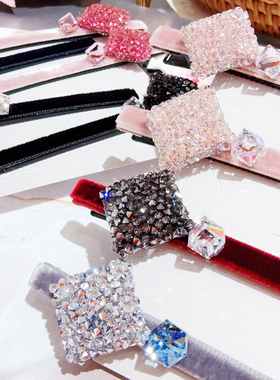 JIALI韩国TAURUS代购施华砂糖S水晶钻方钻发夹镶钻边夹浅粉色发饰