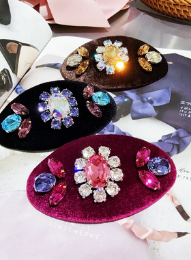 JIALI韩国CALLA代购重工S水钻花朵宝石施华水晶发夹椭圆形弹簧夹