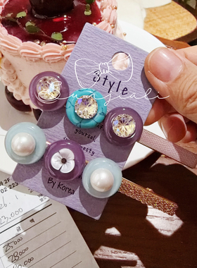 韩国进口Aron·s复古手工镶钻水晶宝石发夹女紫色花朵珍珠鸭嘴夹