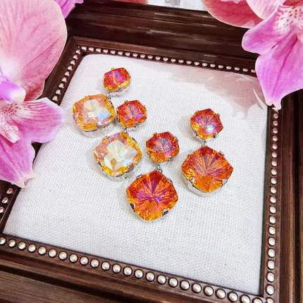 JIALI韩国代购S家施华钻4460万花筒18mm方形水晶耳环S925银针耳钉