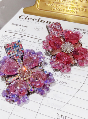 IALI韩国代购Aurora奥拉S家施华紫色水晶花朵发夹重工镶钻鸭嘴夹