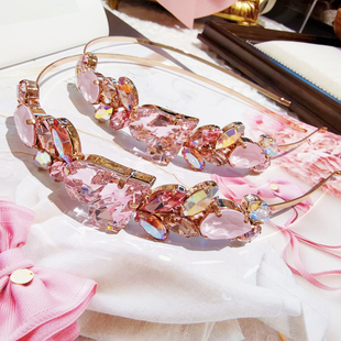 佳丽韩国ppuppu代购施华S水晶心麦穗水滴粉色施华发箍女奢华闪亮
