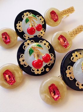 JIALI韩国Aron·s代购复古发夹樱桃小众设计宫廷风鸭嘴夹边夹高级