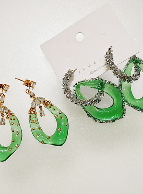 奢透明满钻镶嵌气质耳钉TAURUS施华S水晶耳环WOOSEO设计师款耳饰