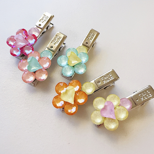 韩国JEWELR多巴胺彩色施华S家爱心花朵鸭嘴夹刘海夹一字钻饰发饰