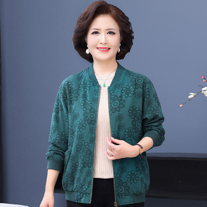 中老年女装春装纯棉夹克外套妈妈洋气上衣老太太服装奶奶春秋大码