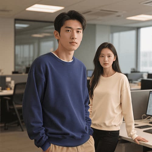 101企业大毛圈高端厚实圆领卫衣定制logo工装长袖班服餐饮工作服
