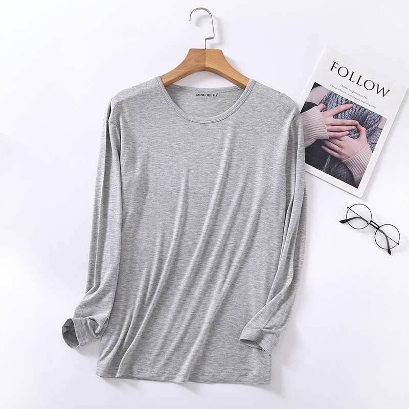 라운드넥 티셔츠 남성 모달 홈웨어 상의 봄 여름 가을 겨울 바닥 셔츠 캐주얼 루즈 대형 잠옷 원피스