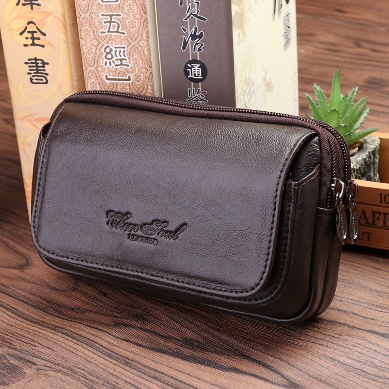 真皮手机腰包男款干活工地穿皮带牛皮纯皮迷你小包男士小手机包男