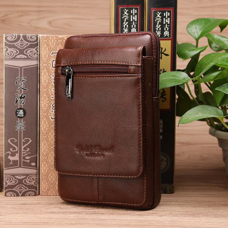 男士真皮腰包男款男多功能迷你单肩斜挎包手机头层牛皮皮带手机包