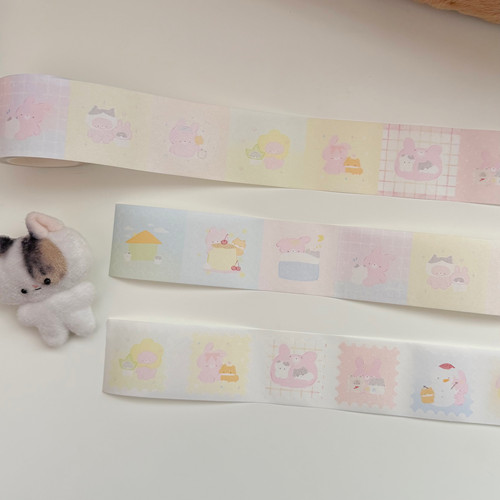 TUUO原创猫咪家族彩铅风邮票手帐素材贴纸卷拼贴打底装饰和纸