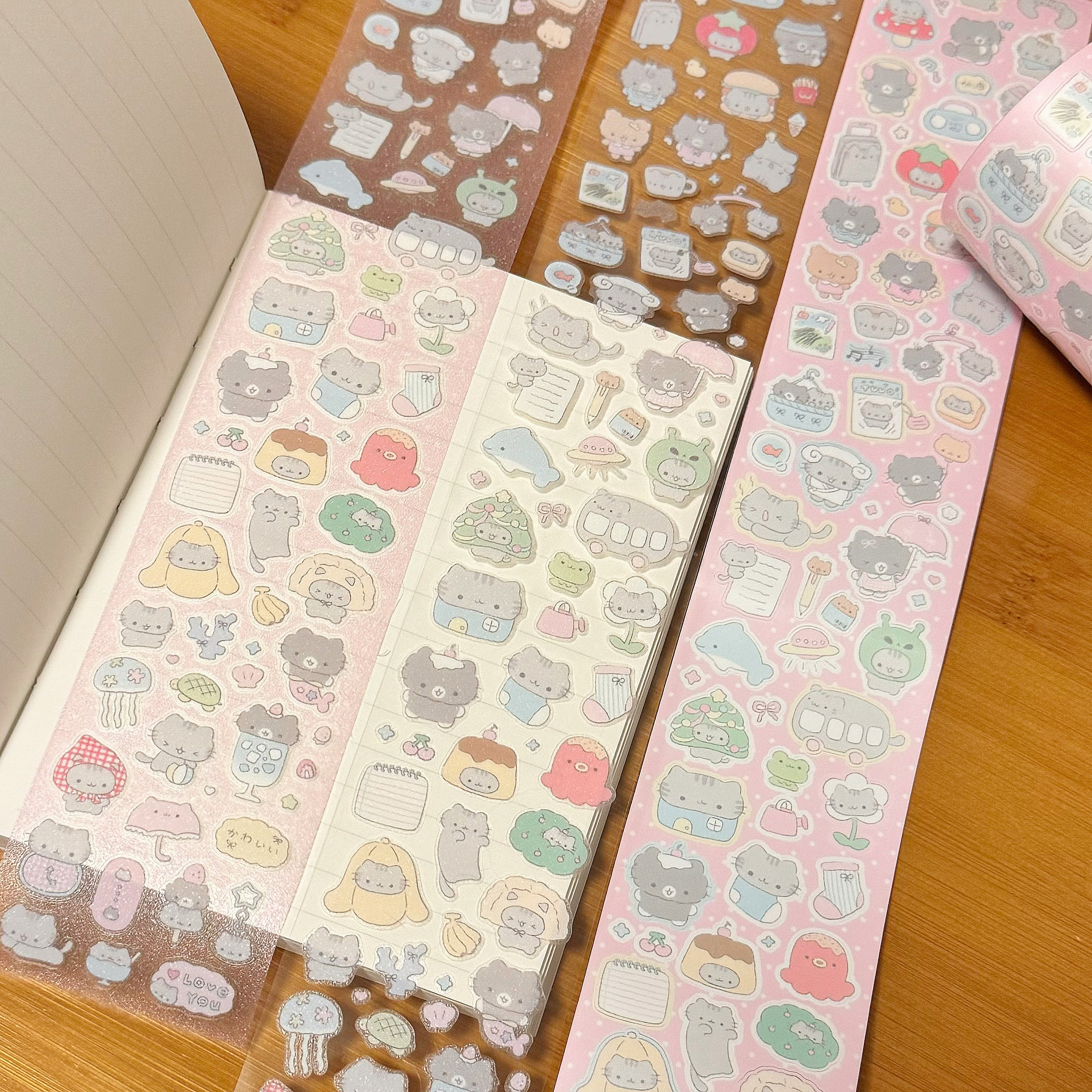 TUUO原创猫咪元素哑膜双透切膜贴纸卷素材可爱手帐贴装饰日记拼贴