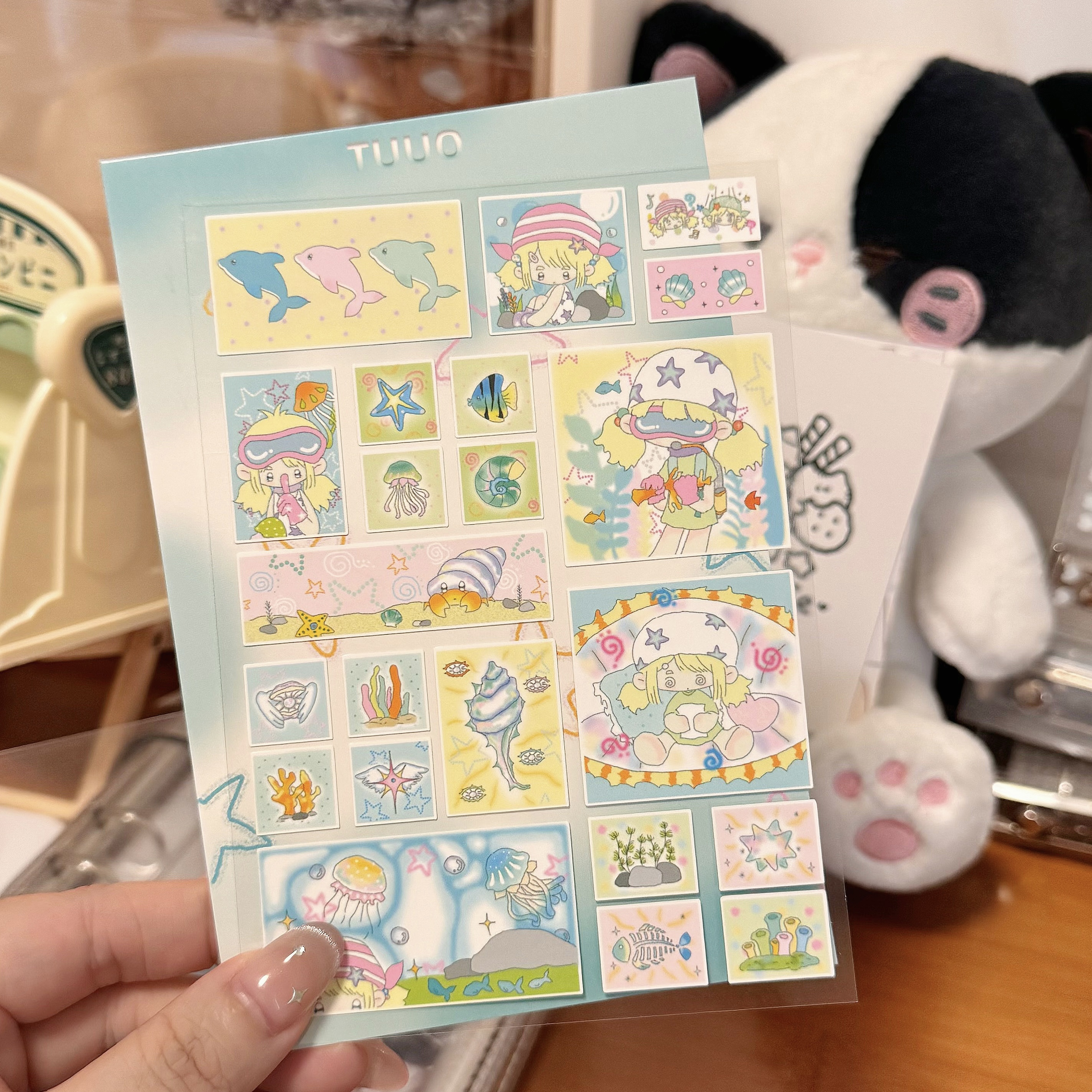 TUUO原创海洋海底世界贴纸可爱框框拼贴追星哑膜记录手帐水色