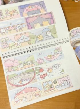 TUUO原创猫猫生活日记和纸闪砂胶带无切割手帐素材拼贴日记贴纸卷