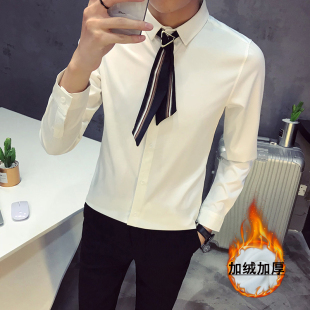 夜场酒吧理发店发廊个性加绒加厚衬衫发型师美发工作服长袖村衣男