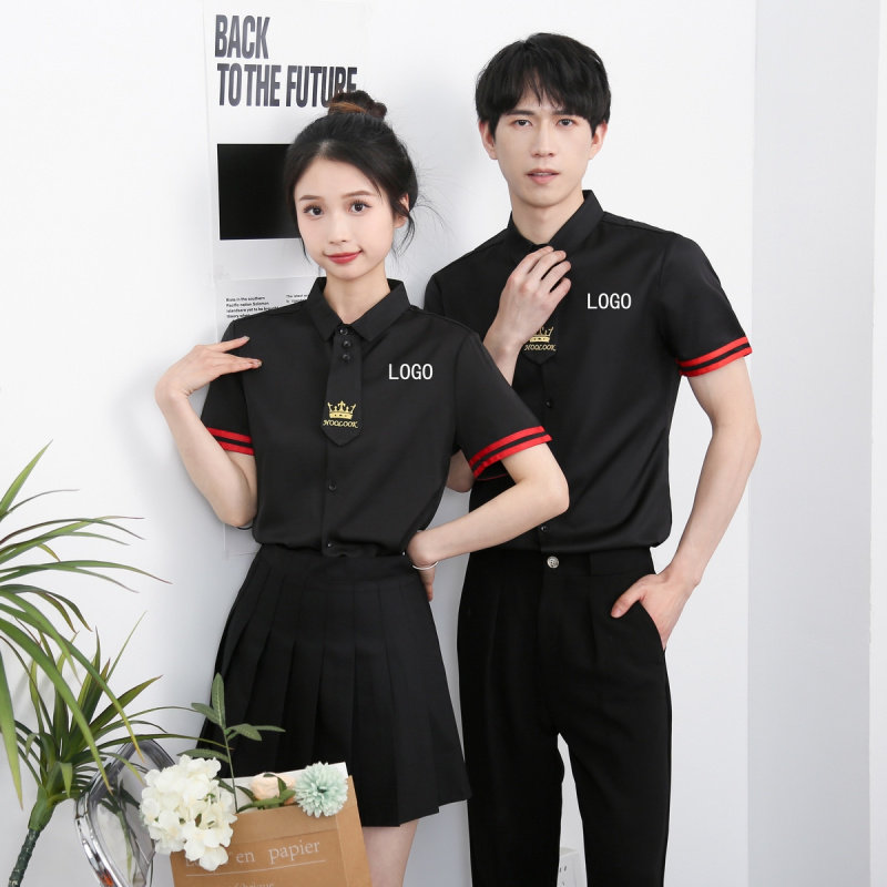 25春夏调酒师KTV餐厅摄影美发理发店工作服男女半袖衬衫定制LOGO