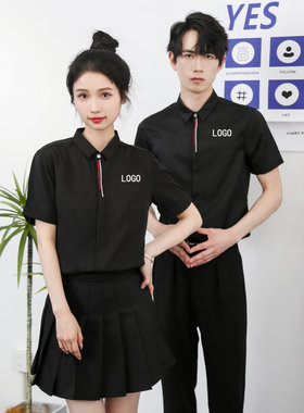 2024新款工作服理发店夏季衬衫清吧ktv酒吧男女制服工装定制logo