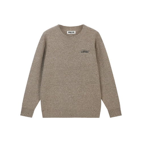 徽章刺绣破洞毛衣百搭针织衫