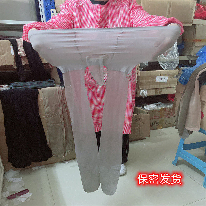 男士性感加大包芯丝光袜情侣jj套情趣塑美腿形连裤袜开档超薄黑色