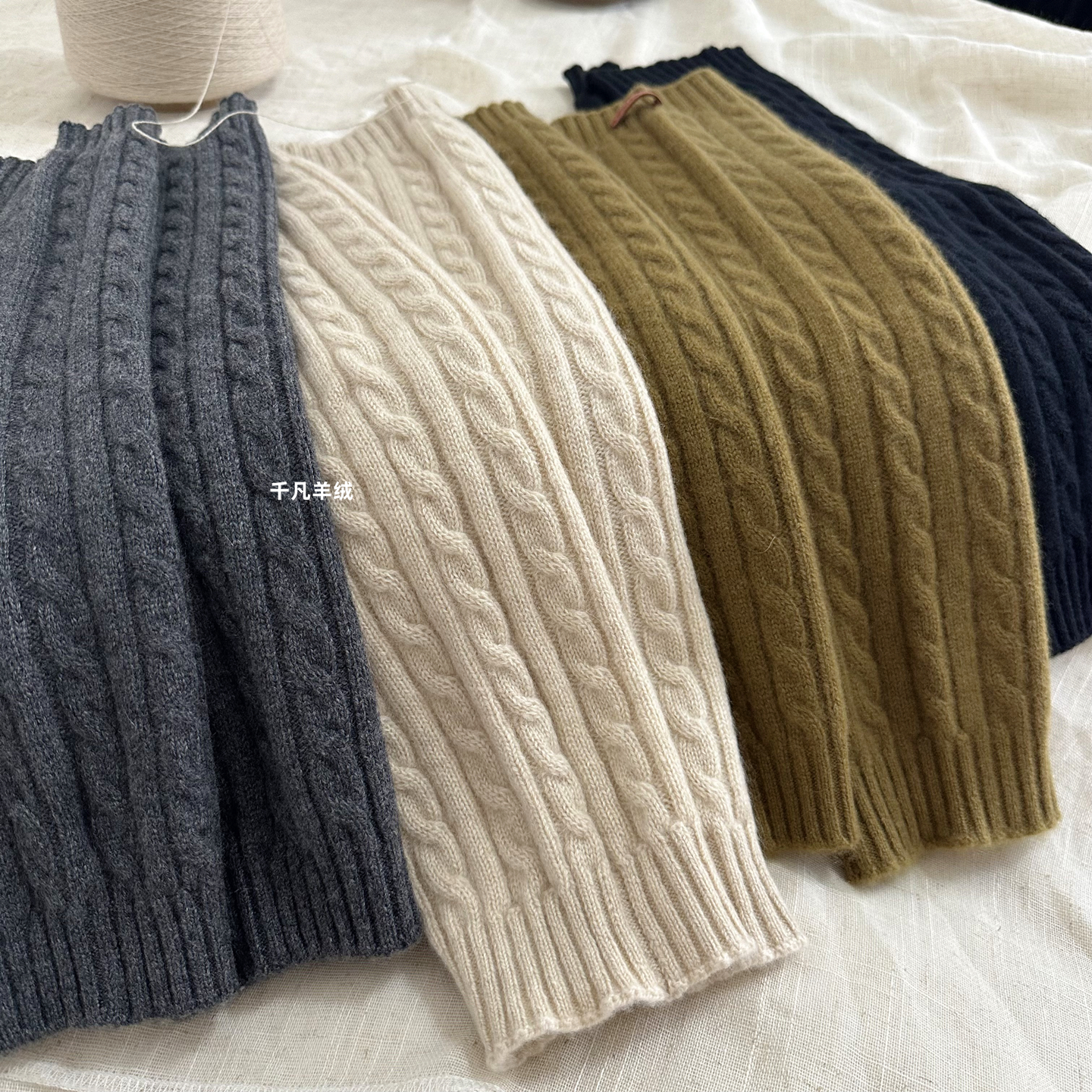 麻花袜套100%山羊绒堆堆袜套加厚护腿套保暖护膝盖长筒小腿袜防寒