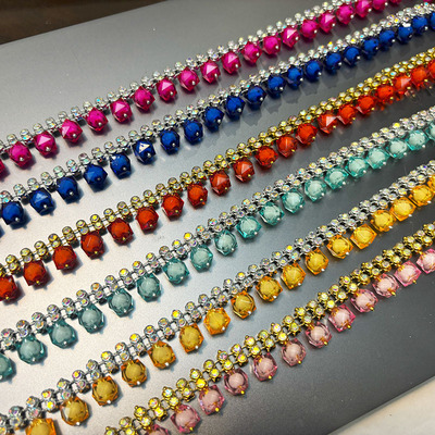 彩色水钻链条花边 少数民族服装DIY手工装饰娃娃帽子领子配饰辅料