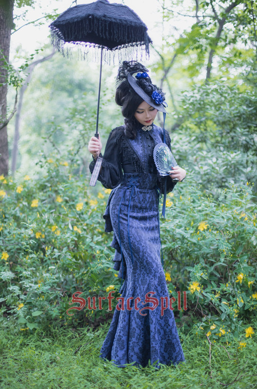 thumbnail for surface spell gothicLolita custom shop *Knicks* drape cut shadow pattern jacquard fishtail maxi dress