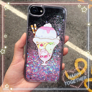 卡通原创冰激凌适用于iphone7plus苹果6s流沙手机壳鲸鱼液体壳