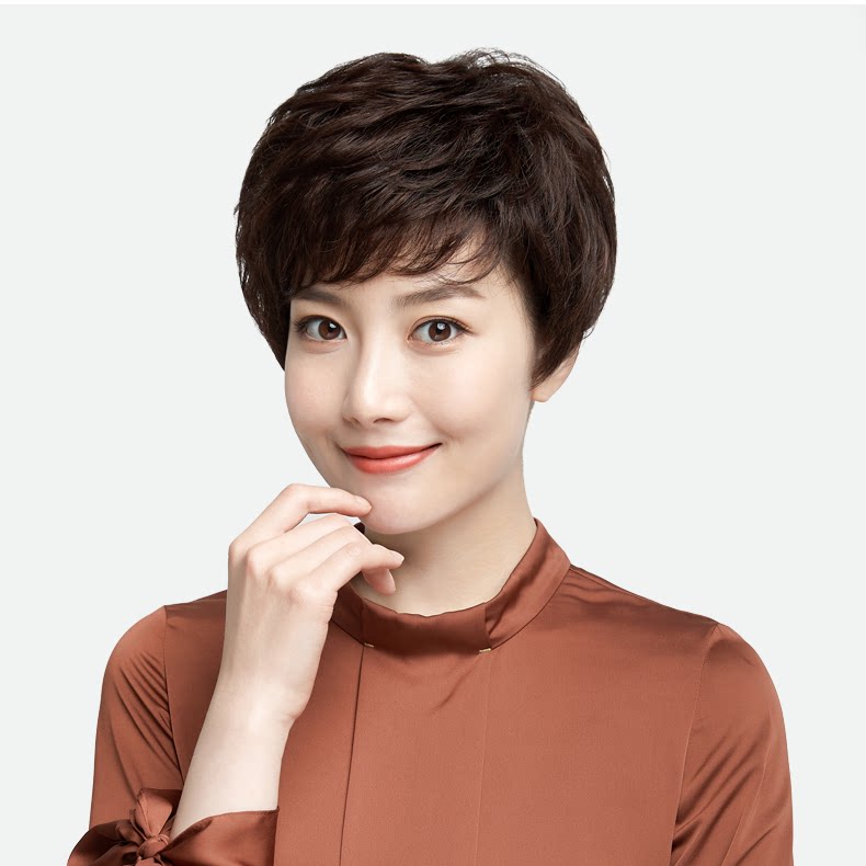 中老年斜刘海假发女短发