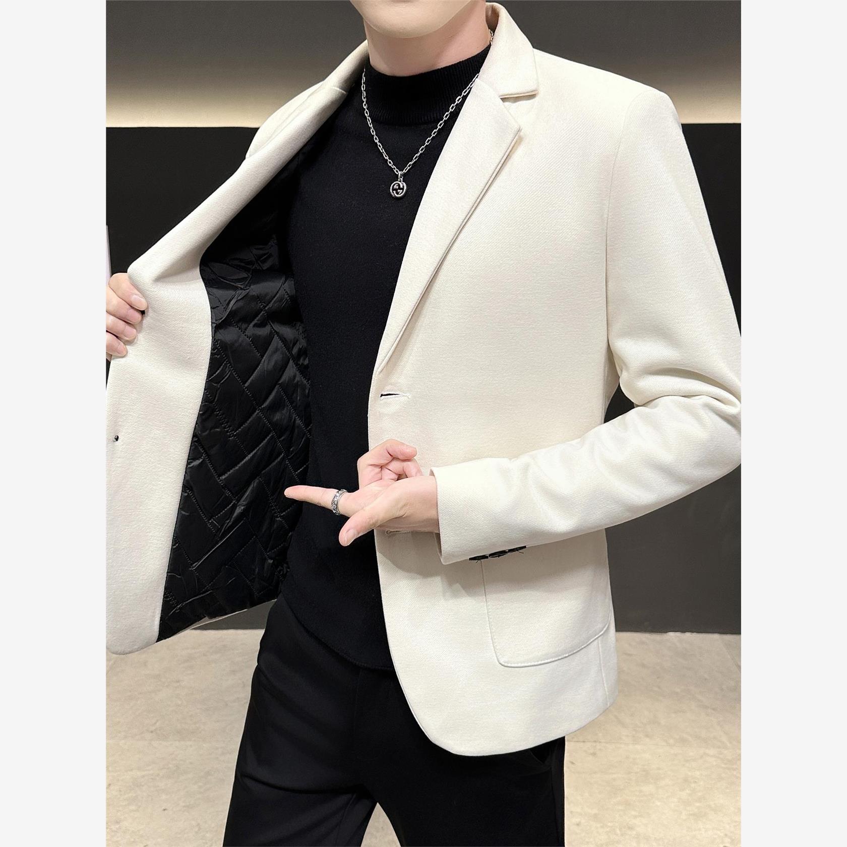 秋冬季加厚毛呢西服男韩